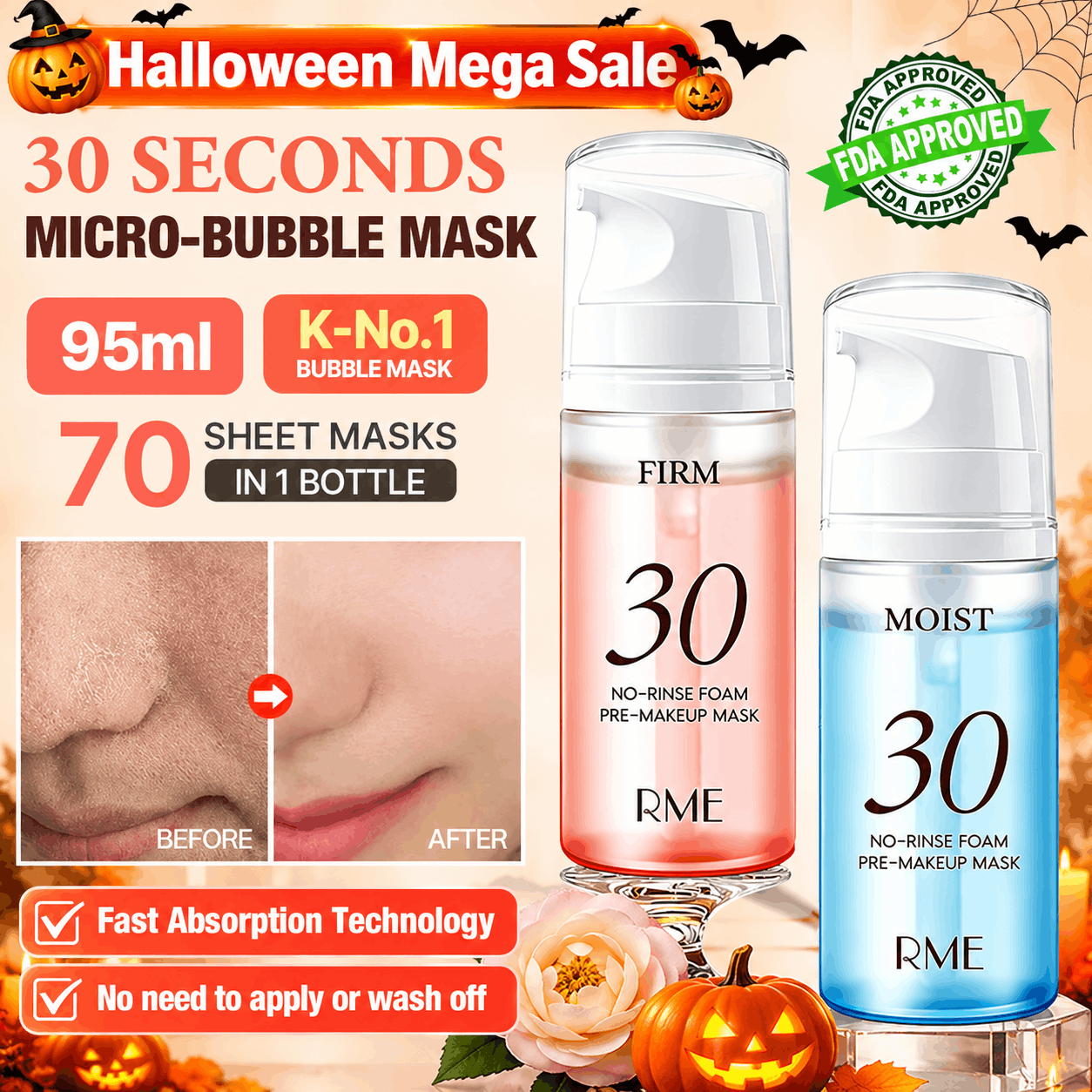 Halloween Mega Sale buy 1 take 1 to save 400p- 30 Seconds Quick Bubble Mask - Micro-bubbles for Anti Aging, Boost Elasticity, Fine Lines, Korean Glass Skin Care Essential